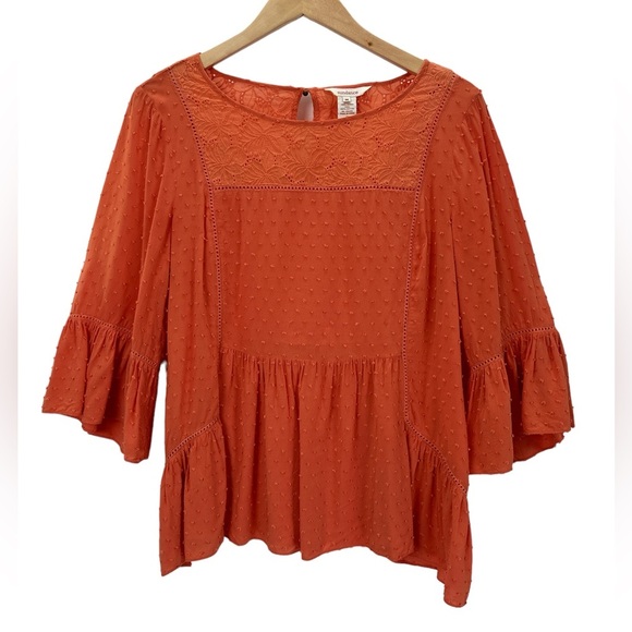 Sundance Ruffle Swiss Dot Eyelet Susannah Blouse Orange - Picture 2 of 8